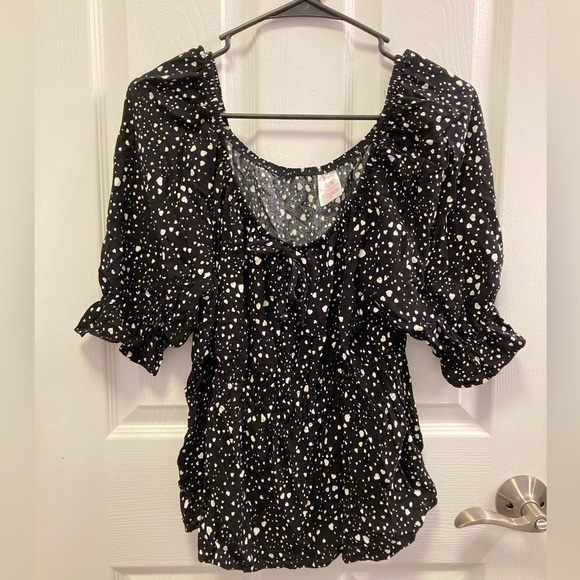 No Boundaries peasant top heart print black white junior’s XL 15 17 shirt ladies - Picture 4 of 6